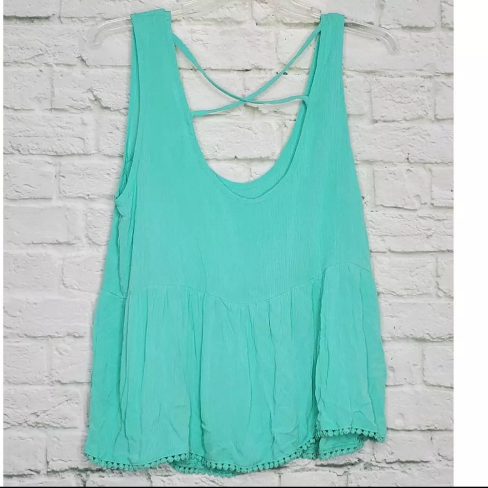 Liberty Love Strappy Back Teal Tank Top With Crochet Detail